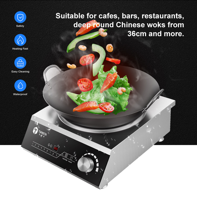 3.5kW Stainless Steel Counter Top Commercial Induction Wok Cooktop  TS-TA3.5X-01
Concave inducton cooktop with wok 