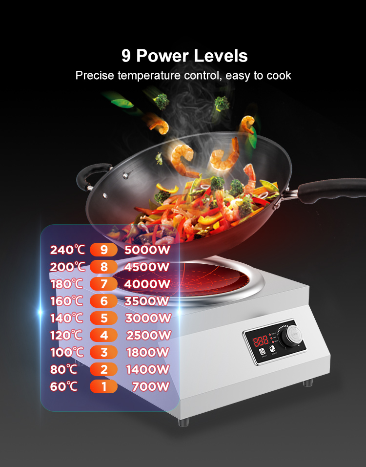 5000W Stainless Steel Countertop Electric Induction Stove HW-TA5A-05D
Single Burner Commercial Wok Induction Cooker
