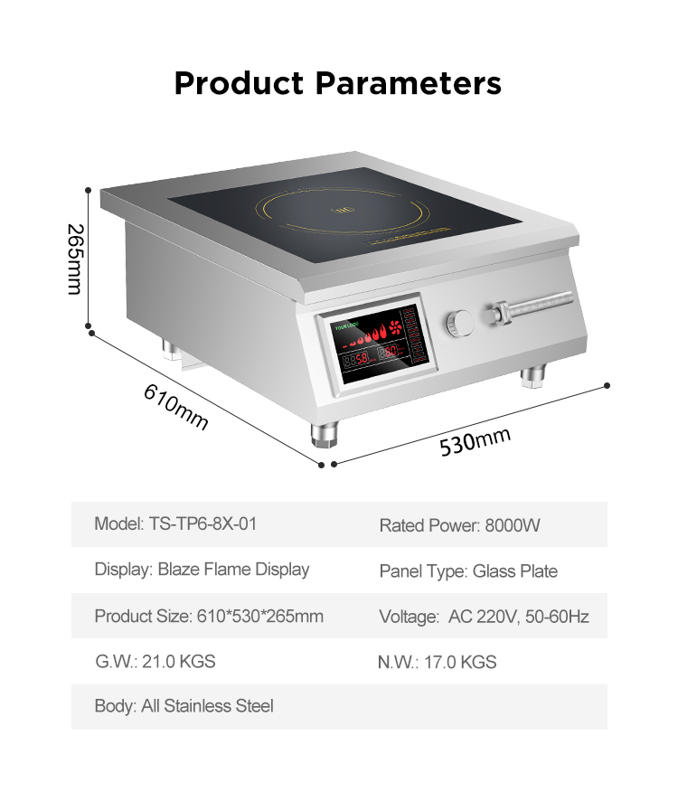 8KW/AC220V Stainless Steel Single Burner Commercial Flat Top Induction Cooker Countertop Electric Induction Stove