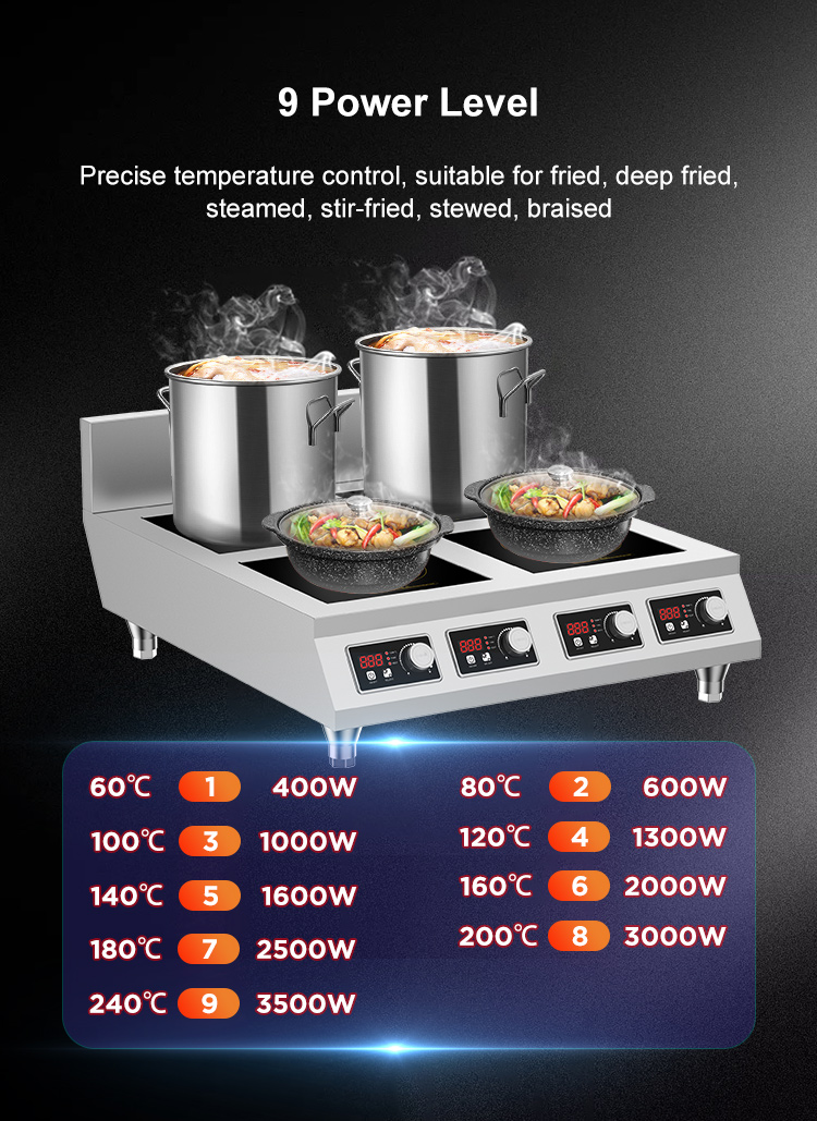 Stainless Steel Induction Range 3.5kW 4 Burner Commercial Induction Cooktop