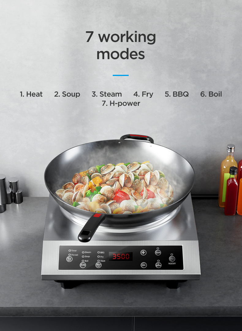3500W Multi-Function Induction Wok Cooker  TS-TA3.5-01
Concave inducton cooktop with wok 