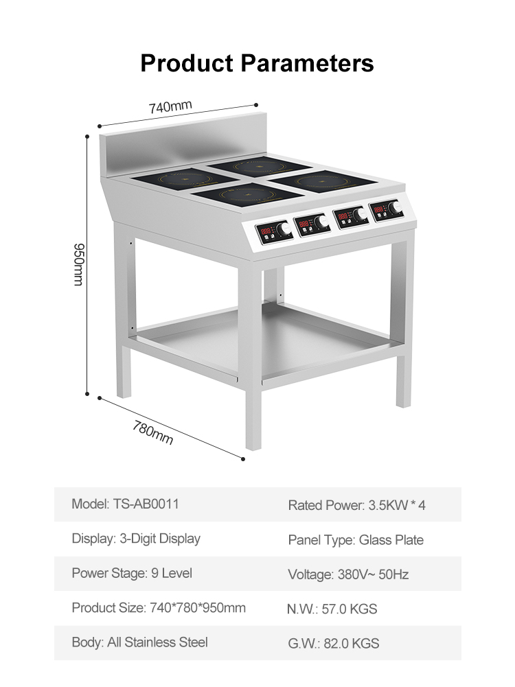 Stainless Steel Induction Range Kitchen Free Standing 3.5kW 4 Burner Commercial Induction Cooktop